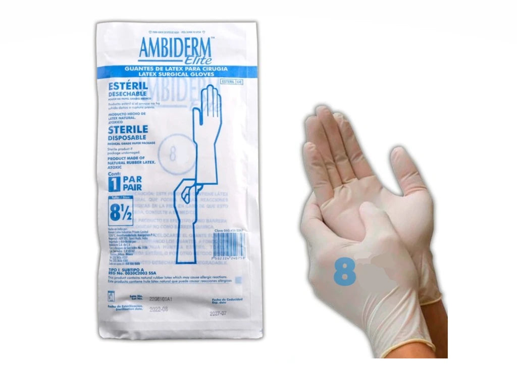 GUANTE DE LÁTEX ESTERIL CIRUJANO BLANCO 8 1/2 AMBIDERM