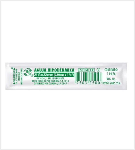 AGUJA HIPODÉRMICA 21G X 32 MM DL