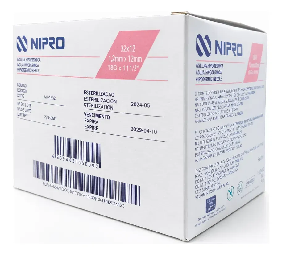 AGUJA HIPODÉRMICA 18G X 38 MM NIPRO
