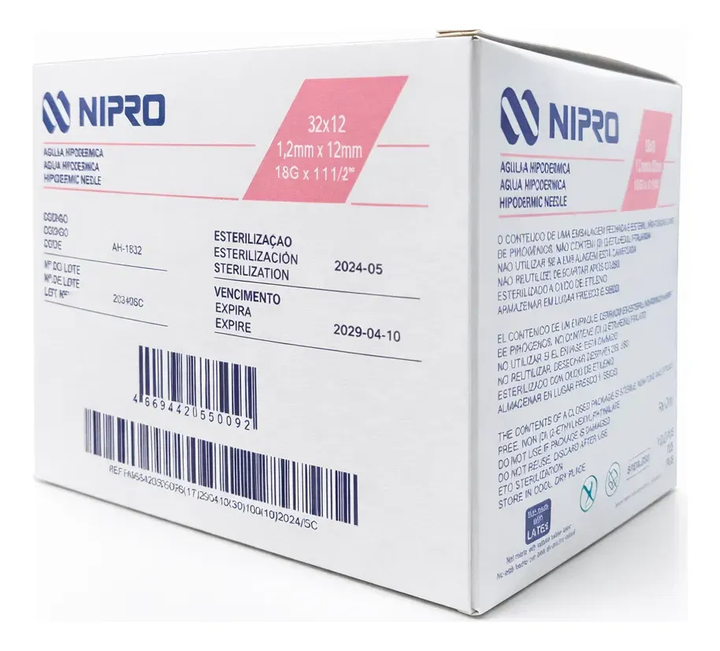 AGUJA HIPODÉRMICA 18G X 38 MM NIPRO