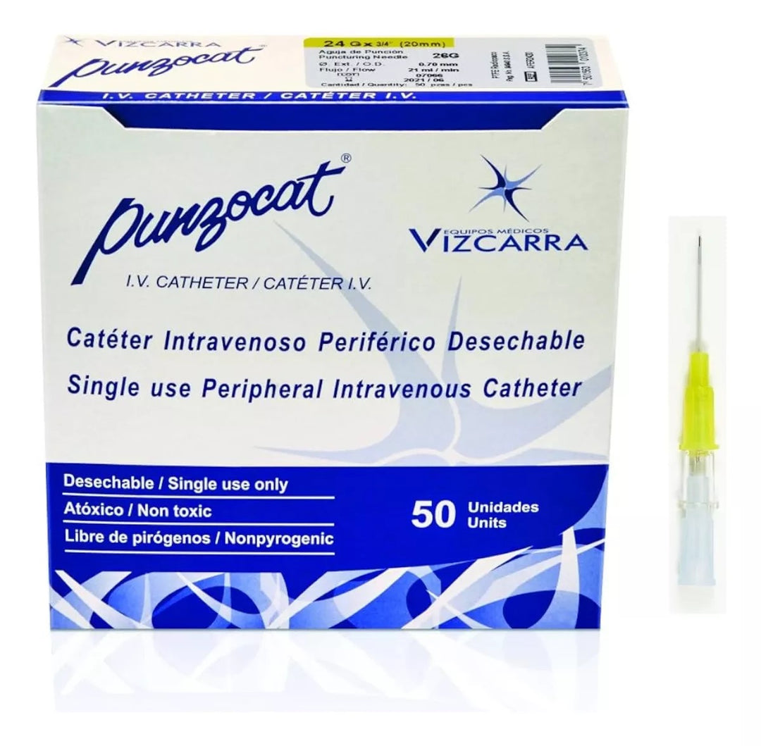 CATÉTER INTRAVENOSO RADIOPACO, CAL. 24G X 20MM. ESTÉRIL