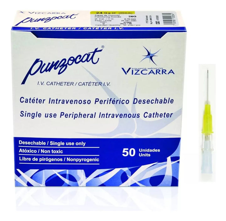 CATÉTER INTRAVENOSO RADIOPACO, CAL. 24G X 20MM. ESTÉRIL