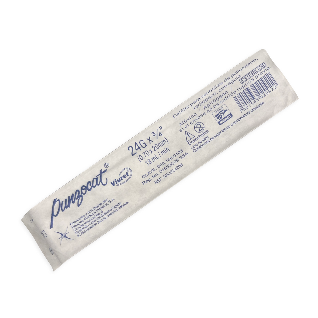 CATÉTER INTRAVENOSO RADIOPACO, CAL. 24G X 20MM. ESTÉRIL