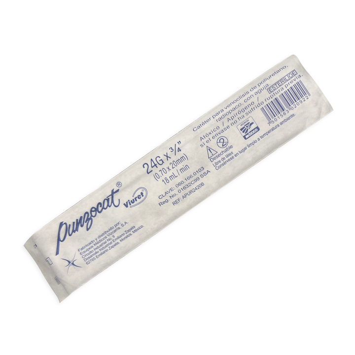 CATÉTER INTRAVENOSO RADIOPACO, CAL. 24G X 20MM. ESTÉRIL