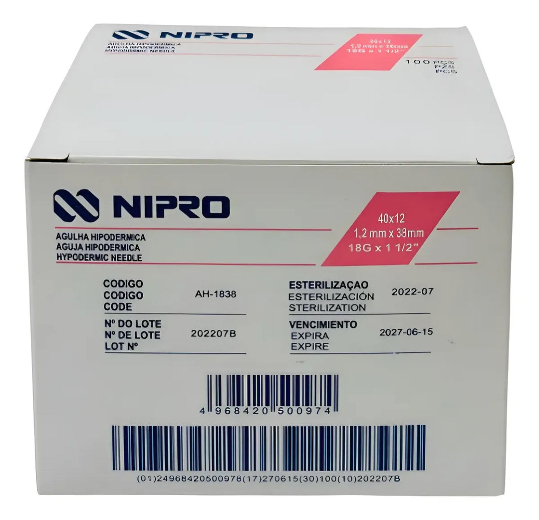 PACK 2-AGUJA HIPODÉRMICA 18G X 38 MM NIPRO