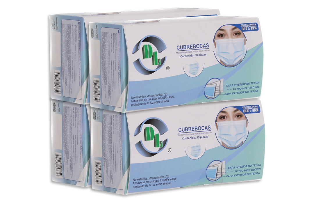 PACK 4-CUBREBOCAS TRICAPA AZUL DL